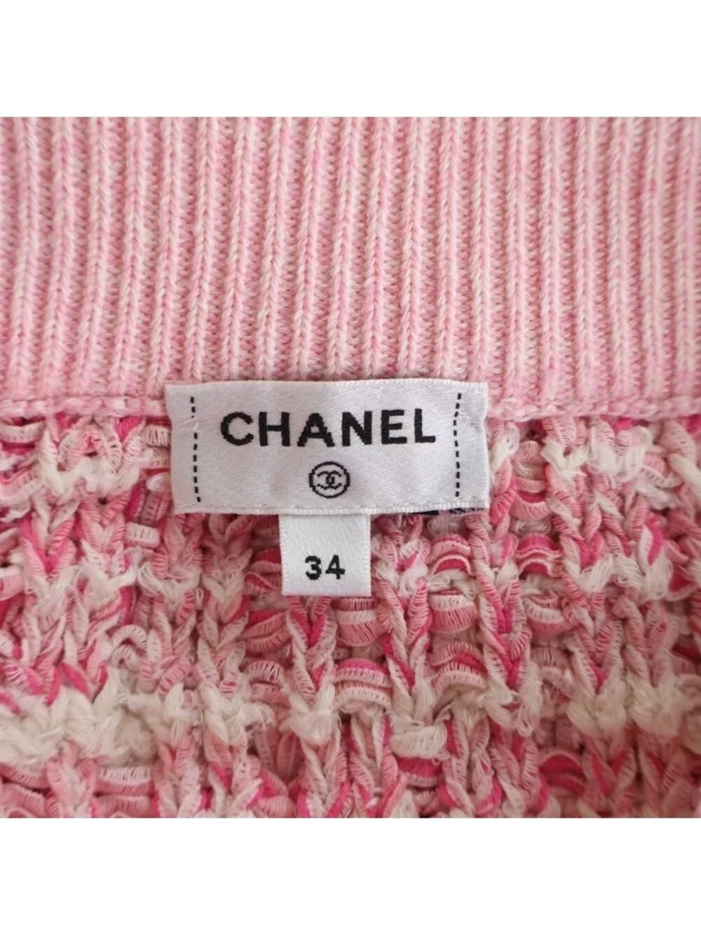 Chanel Tweed Fringe Skirt CC Logo Button Pink White